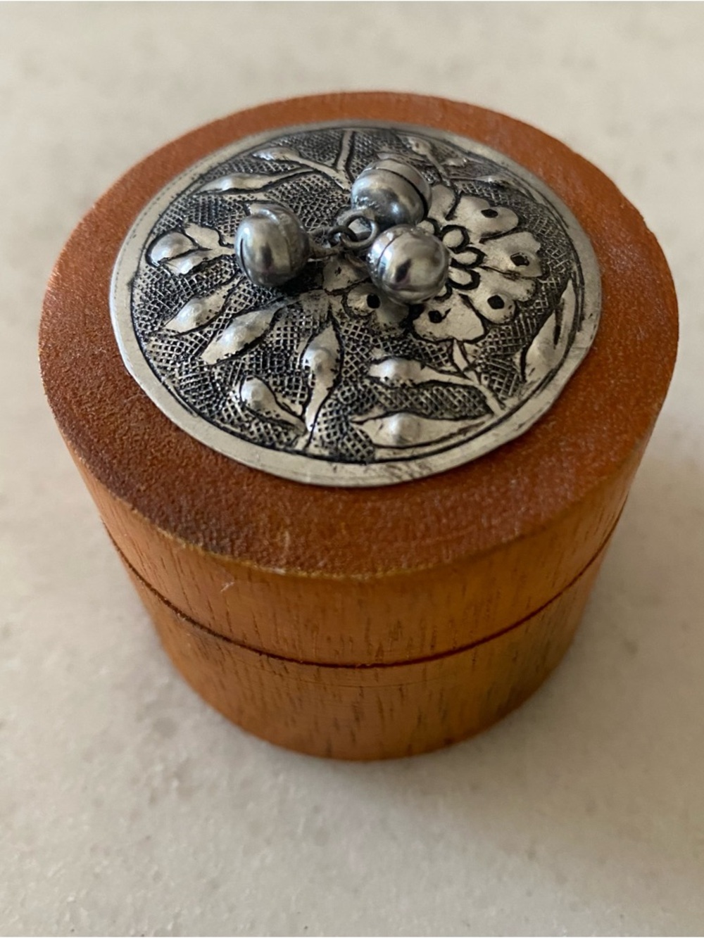 Vintage Rustic Wooden Trinket Box With Metal Lid